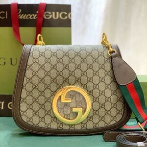 Gucci Beige Brown GG Supreme Crossbody with Green-Red Web Strap